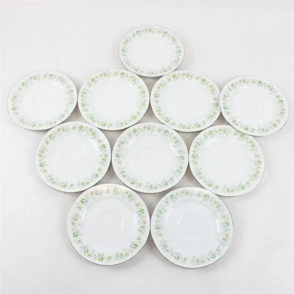 Lot Of 10 Johann Haviland Forever Spring Pattern Silver Trim Saucers 6.25"