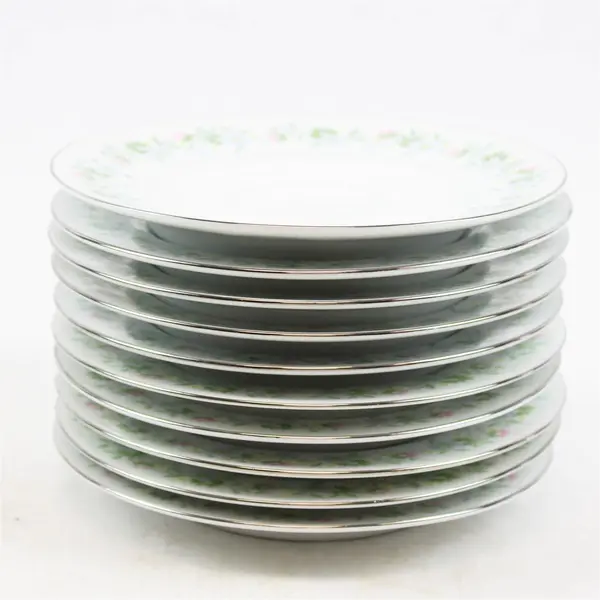 Lot Of 10 Johann Haviland Forever Spring Pattern Silver Trim Saucers 6.25"