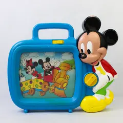 Vintage Disney Mickey Mouse Musical Wind-Up Scrolling TV - Tested & Works