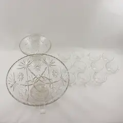 Lot of 2 Anchor Hocking EAPC  Star of David Punch Bowls, 11 Cups, and Ladle