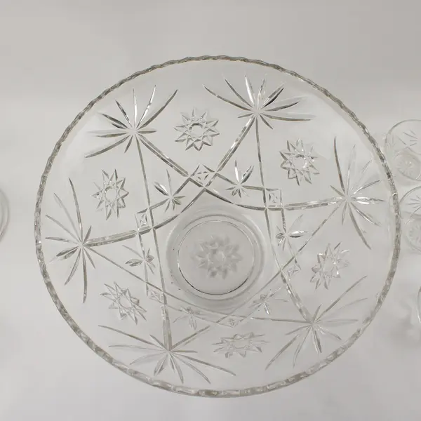 Lot of 2 Anchor Hocking EAPC  Star of David Punch Bowls, 11 Cups, and Ladle