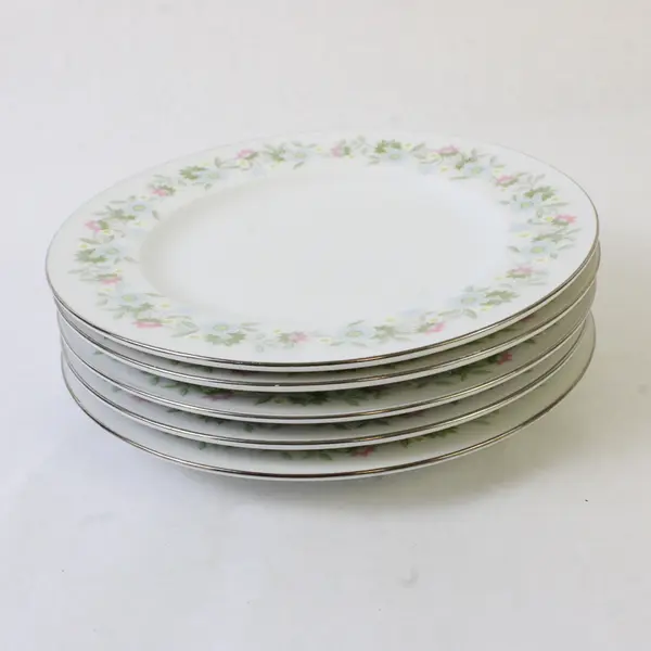 Lot Of 5 Johann Haviland Forever Spring Pattern Silver Trim Bread/ Butter 6.25"