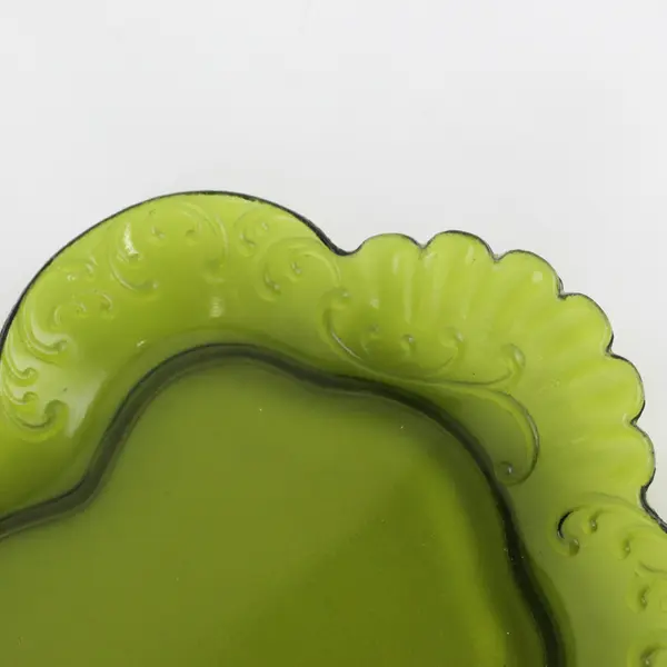 Vintage Oval Olive Green Glass Calling Card Tray Scroll Pattern