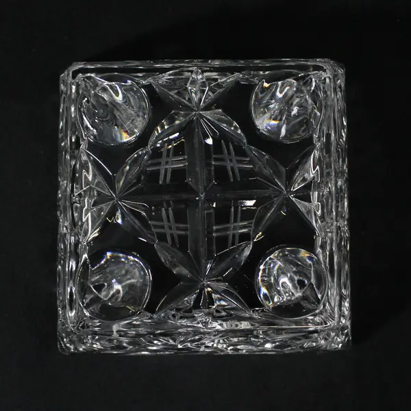 Square Four Footed Cut Crystal Bowl Pinwheel Star Pattern