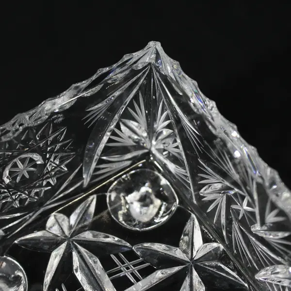 Square Four Footed Cut Crystal Bowl Pinwheel Star Pattern