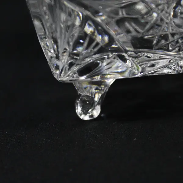 Square Four Footed Cut Crystal Bowl Pinwheel Star Pattern