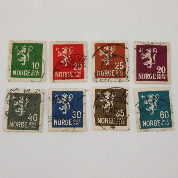 Lot Of 8 Norway Lion Coat Of Arms 10/20/25/30/35/40/60 ore Stamps Used