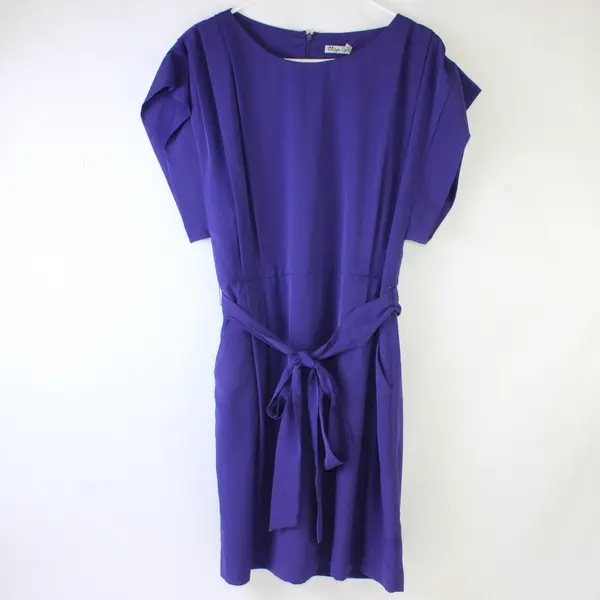 Eliza J Women's 14 Purple Short Cap Sleeve Tie Waist A-Line Knee Length Dress 