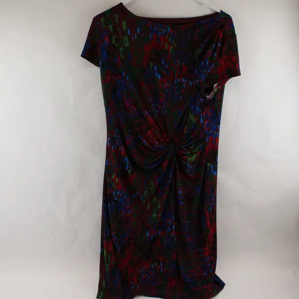 Ellen Tracy Women's 12 Plum & Multicolor Short Sleeve Lined Sheath Dress