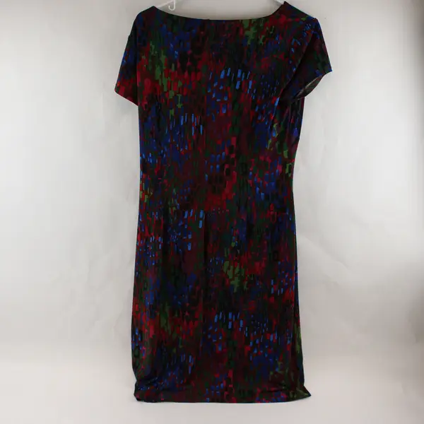 Ellen Tracy Women's 12 Plum & Multicolor Short Sleeve Lined Sheath Dress