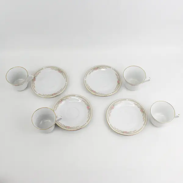 Set of 4 Fairfield Symphony Fine China Teacups White Pink Floral Gold Trim