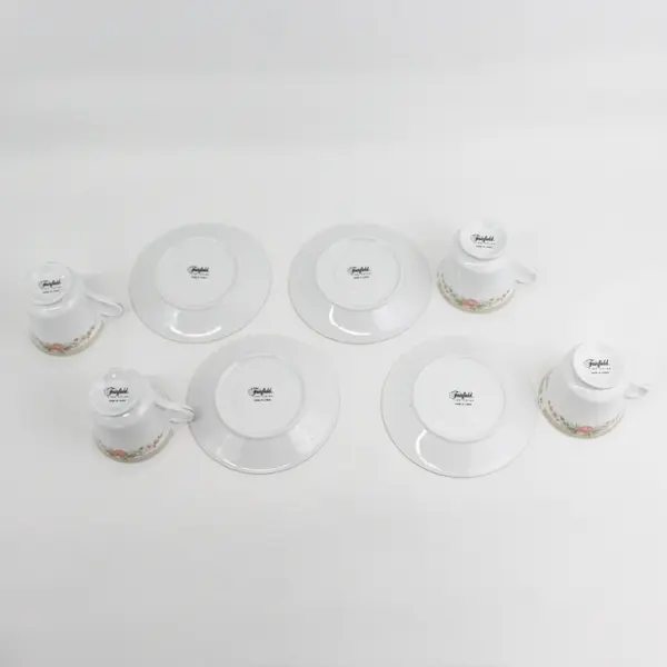 Set of 4 Fairfield Symphony Fine China Teacups White Pink Floral Gold Trim