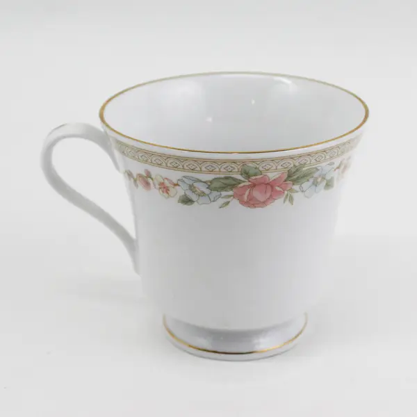 Set of 4 Fairfield Symphony Fine China Teacups White Pink Floral Gold Trim