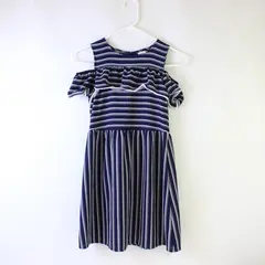 Wonder Nation Girls L 10-12 Navy & White Striped Cold Shoulder Dress
