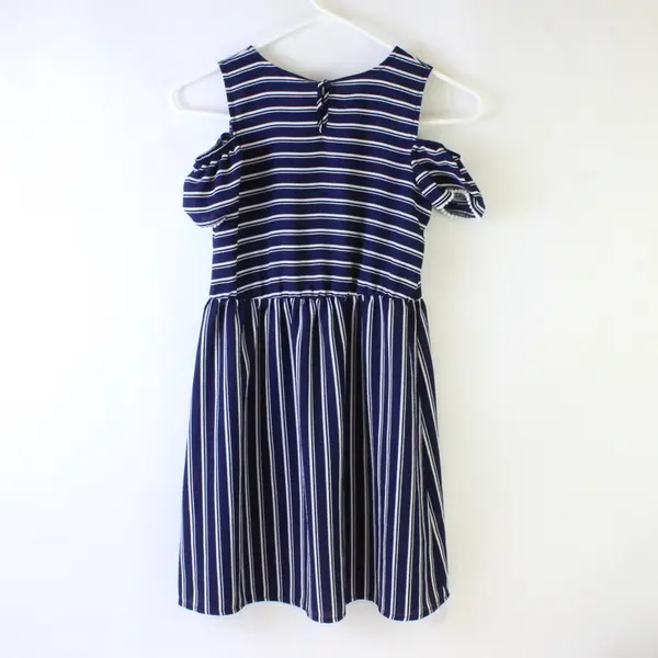 Wonder Nation Girls L 10-12 Navy & White Striped Cold Shoulder Dress