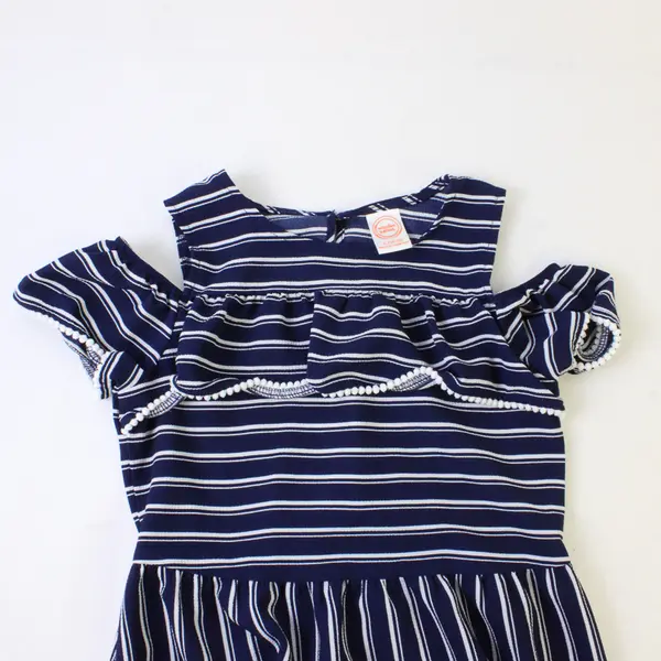 Wonder Nation Girls L 10-12 Navy & White Striped Cold Shoulder Dress