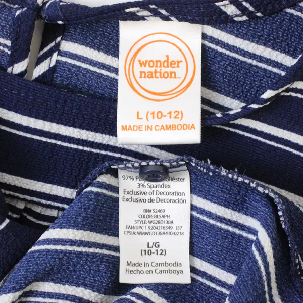 Wonder Nation Girls L 10-12 Navy & White Striped Cold Shoulder Dress
