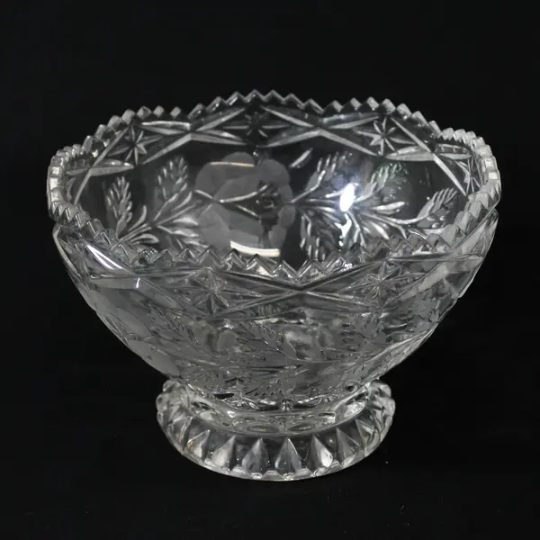 Zajecar Lead Crystal Etched Rose Footed Candy Dish  6.25"