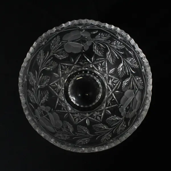 Zajecar Lead Crystal Etched Rose Footed Candy Dish  6.25"