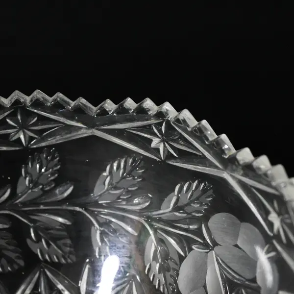Zajecar Lead Crystal Etched Rose Footed Candy Dish  6.25"