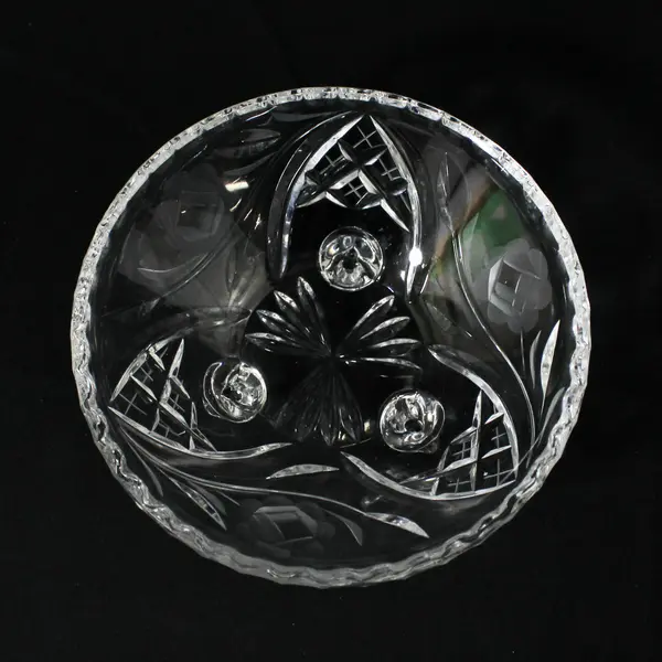 Vintage CIC Etched Rose Cut Crystal 3 Footed Bowl Western Germany
