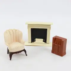 Lot of 3 Vintage Dollhouse Furniture Fireplace Chair Radio Miniatures