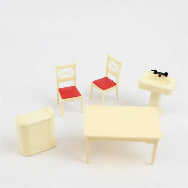 Lot of 5 Vintage Dollhouse Furniture Miniatures - Table, Sink, Hamper, 2 Chairs