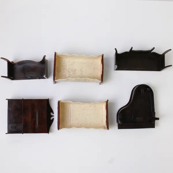 Lot of 6 Vintage Dollhouse Furniture 6pc Miniature 2 Beds Piano China Hutch