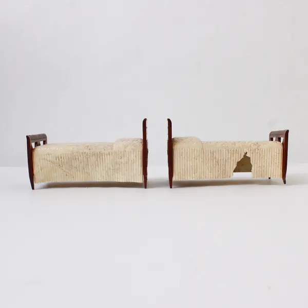 Lot of 6 Vintage Dollhouse Furniture 6pc Miniature 2 Beds Piano China Hutch