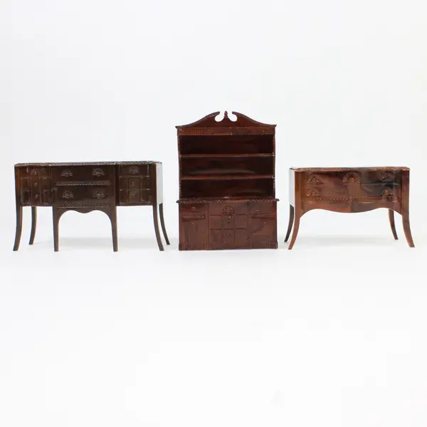 Lot of 6 Vintage Dollhouse Furniture 6pc Miniature 2 Beds Piano China Hutch