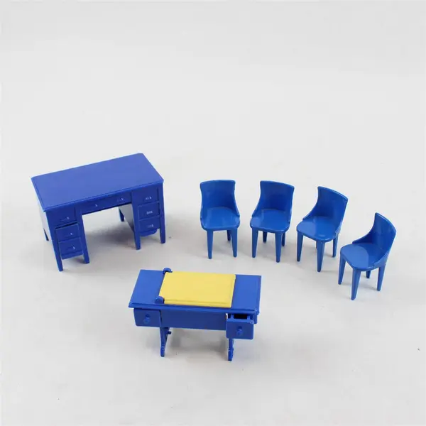 Lot of 6 Vintage Dollhouse Furniture - 4 Chairs, Desk & Sewing Machine