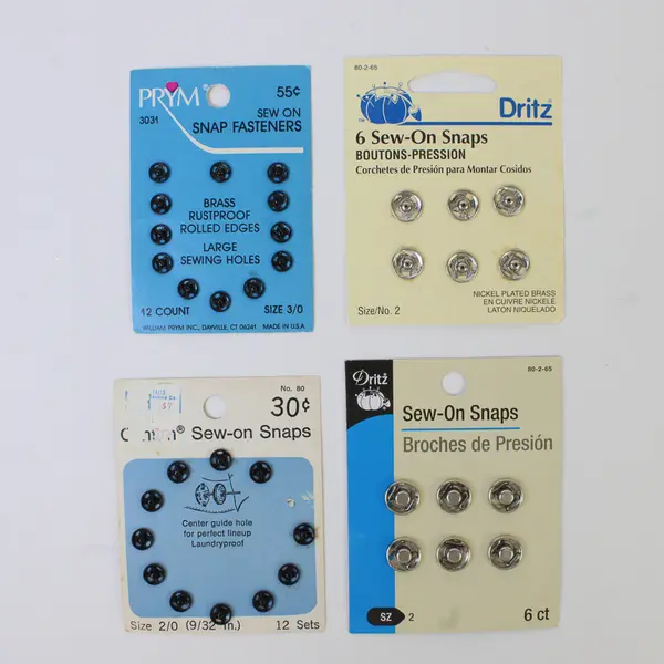 Lot of 4 Pks. of Sew-on Clothing Snaps, Dritz and Prym Brands , 1 Used