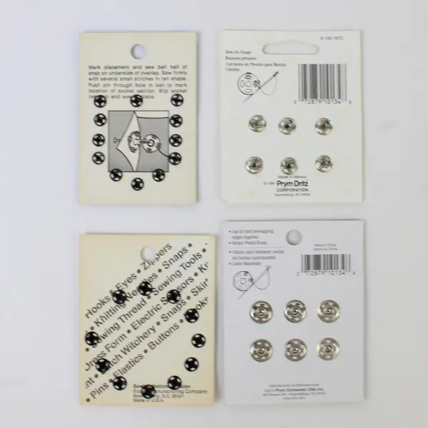 Lot of 4 Pks. of Sew-on Clothing Snaps, Dritz and Prym Brands , 1 Used