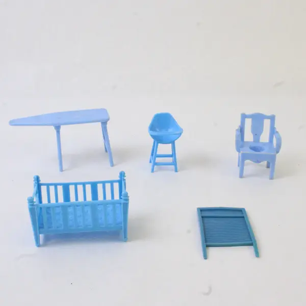 Lot of 5 Vintage Dollhouse Furniture Miniatures - Highchair Crib Washerboard
