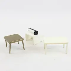 Lot of 3 Vintage Dollhouse Furniture - 2 Tables & Clothes Roller
