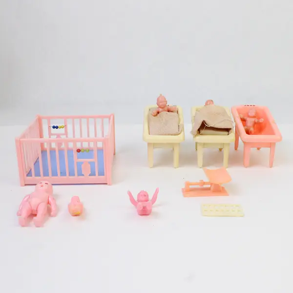 Lot of 11 Vintage Dollhouse Furniture Miniatures Playpen Bassinet Scale