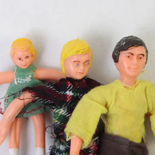 Vintage Rubber Dollhouse Family Figures Mom Dad Baby 3in Miniature
