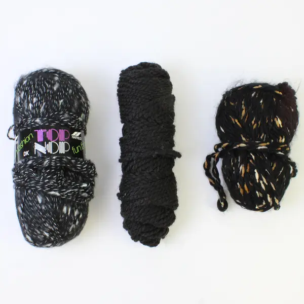 Lot of 3 Skeins of Assorted Black Yarn , 1 New Hayfield Fun Fashion one 