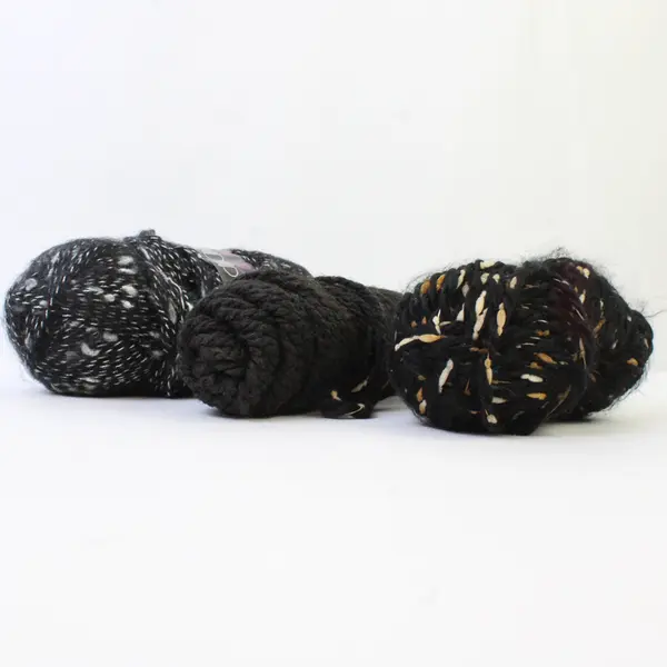 Lot of 3 Skeins of Assorted Black Yarn , 1 New Hayfield Fun Fashion one 