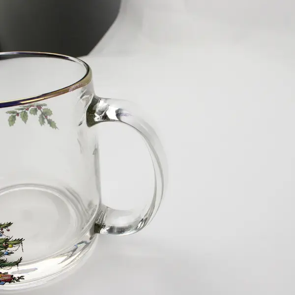 Lot Of 2 Spode Christmas Tree Pattern Clear Gold Trim Glassware Mugs 4"Tall