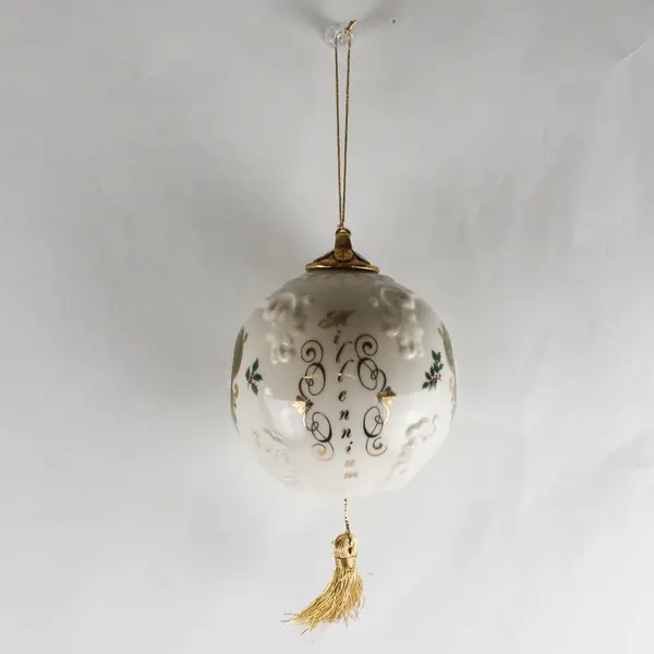 Spode Christmas Tree Pattern Gold Painted Ceramic Round Hanging Ornament 3.75"