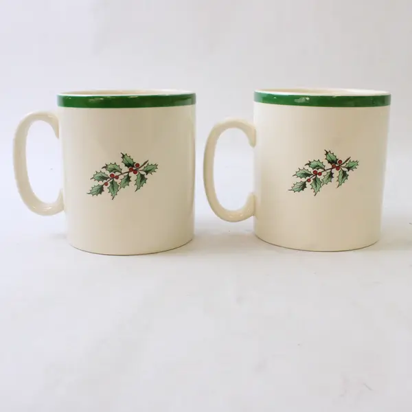 Lot Of 2 Spode Christmas Tree Pattern Matching Green/White Ceramic Mug 3.5" Tall