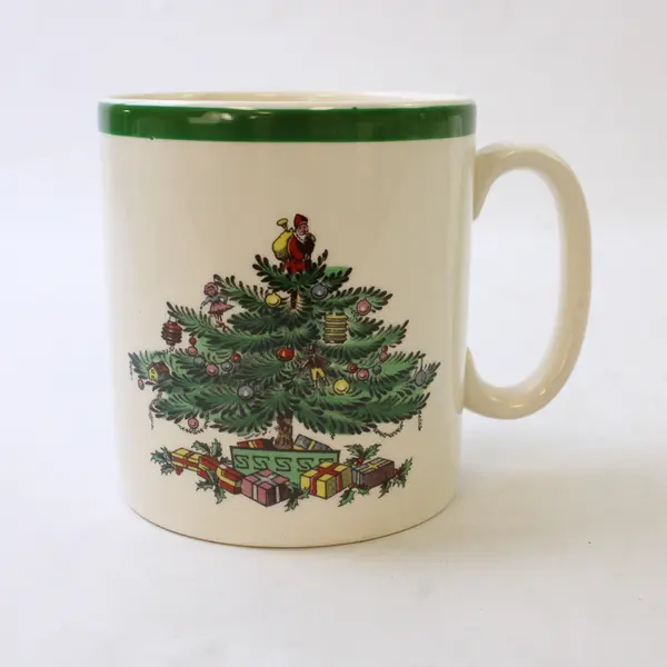 Lot Of 2 Spode Christmas Tree Pattern Matching Green/White Ceramic Mug 3.5" Tall