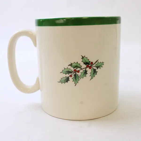 Lot Of 2 Spode Christmas Tree Pattern Matching Green/White Ceramic Mug 3.5" Tall