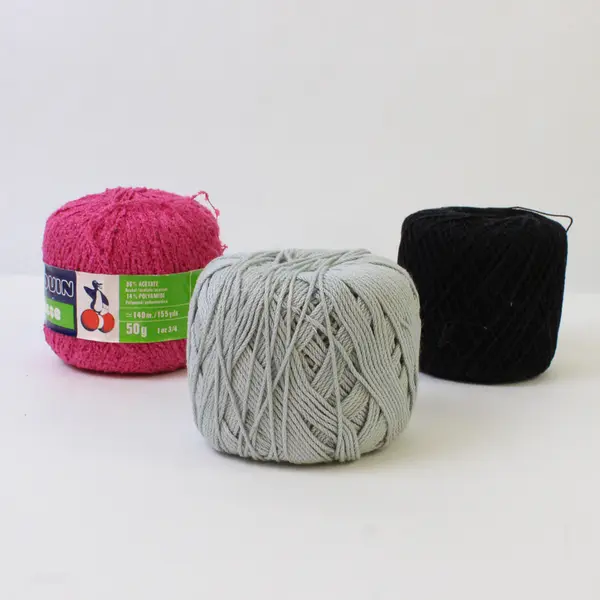 Lot of 3 Sm. Skeins of Assorted Yarn/Thread Pink (Pingouin Brand ), Black & Grey