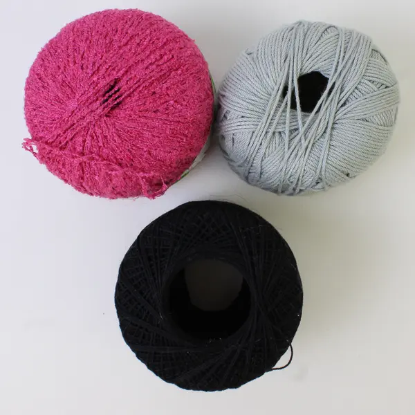 Lot of 3 Sm. Skeins of Assorted Yarn/Thread Pink (Pingouin Brand ), Black & Grey