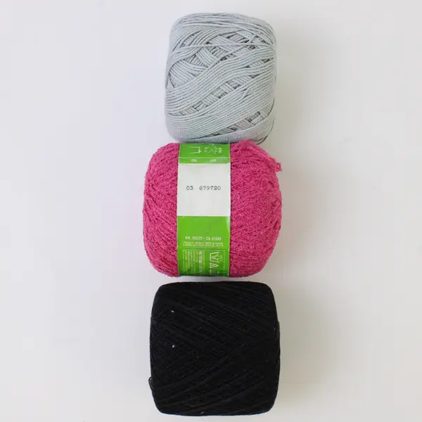 Lot of 3 Sm. Skeins of Assorted Yarn/Thread Pink (Pingouin Brand ), Black & Grey