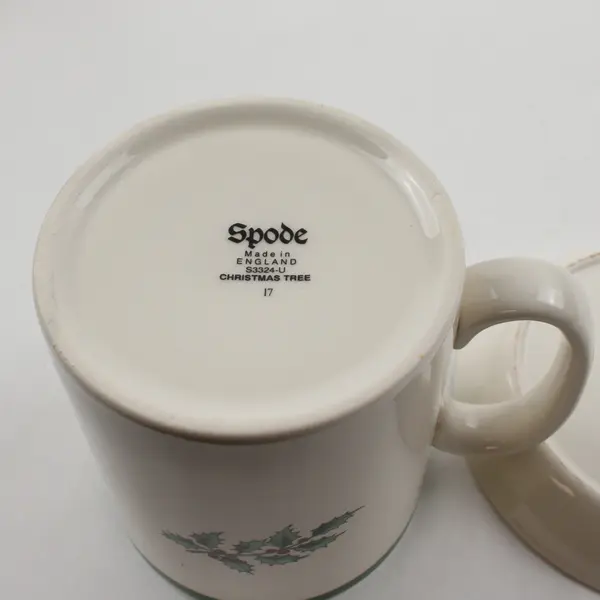 Lot Of 2 Spode Christmas Tree Pattern Ceramic Mug W/ Matching Coaster 3.5" Tall