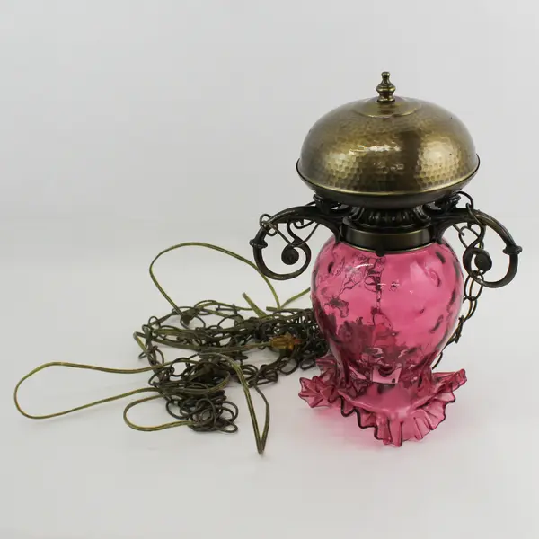Vintage Fenton Cranberry Ruffled Rim Hanging Lamp