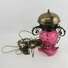 Vintage Fenton Cranberry Ruffled Rim Hanging Lamp